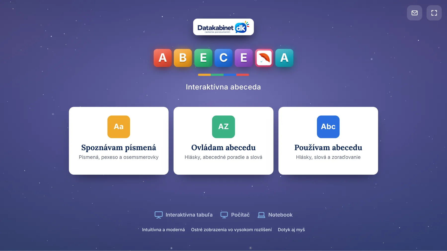 Ukážka aplikácie Interaktívna ABECEDA