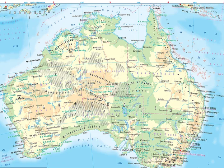 Austrália a Nový Zéland – všeobecná mapa